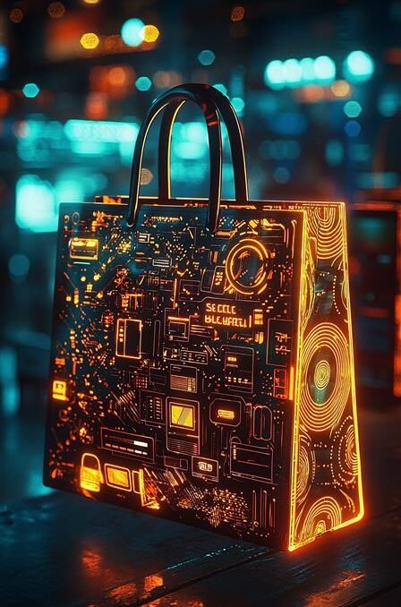 vintage-digital-shopping-bag-with-holographic-edges-sale-patterns
